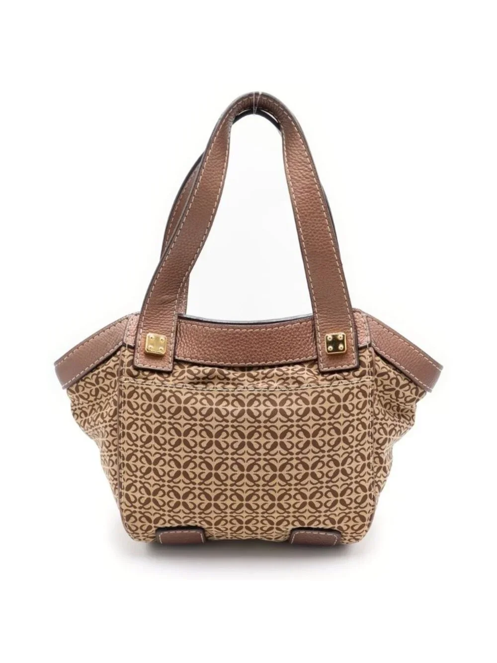 Loewe New Line Tote Brown Beige Leather Canvas Gold